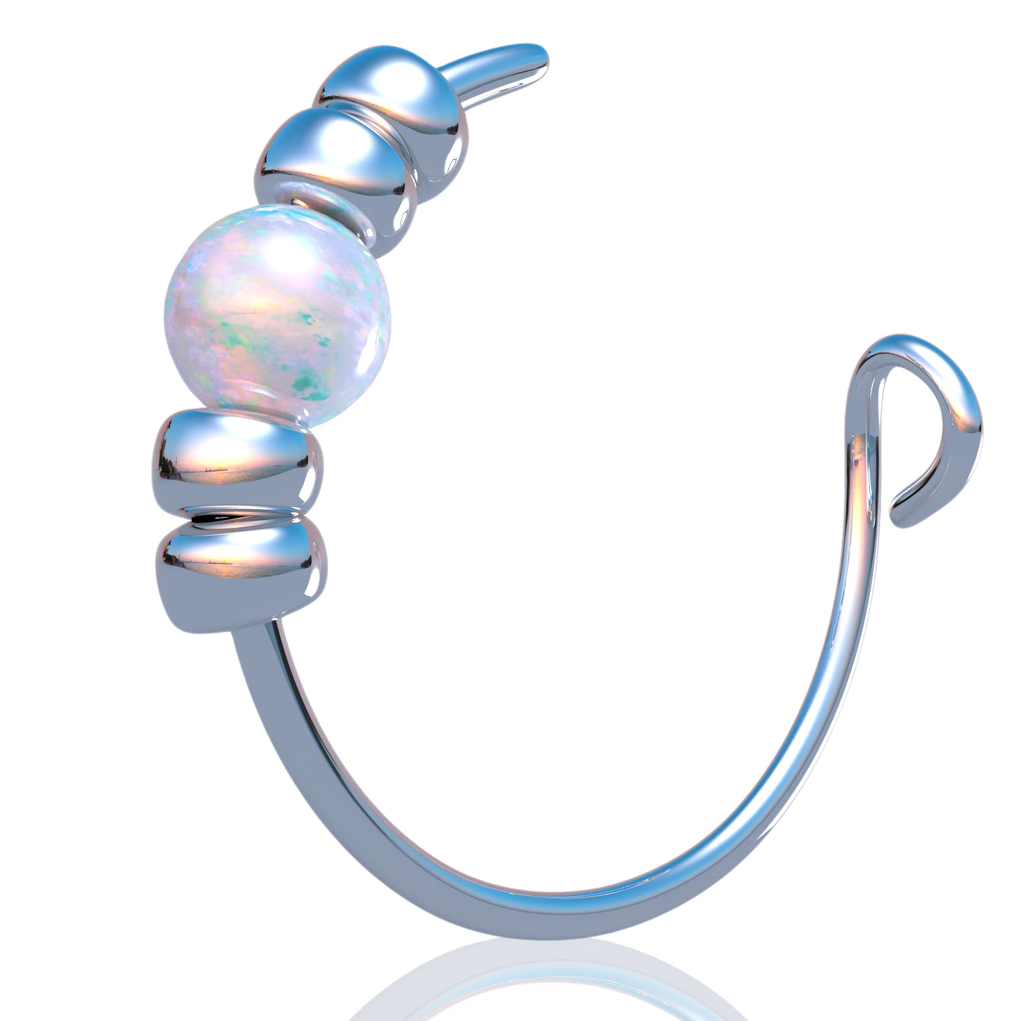 Silver Clip on Nose Piercing Hoop - Hypoallergenic Tiny Handmade 24 gauge Faux Nose Ring with a 2mm White Opal - Smooth 925 Silver 7mm Thin Fake Nose Hoop