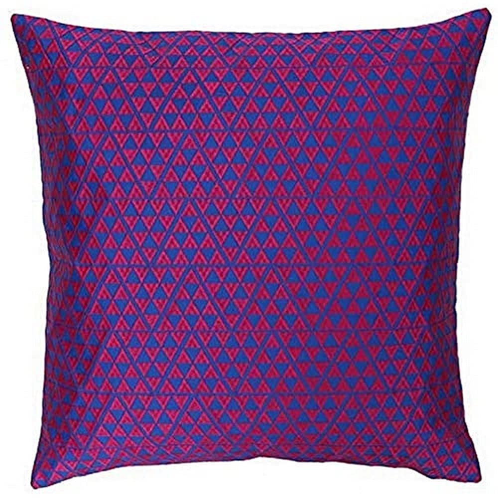 Riva Paoletti Louvre Cushion Cover Skydiver Blue and Camellia Pink Metallic Jacquard Fabric Geometric Triangle Design 100% Polyester 45 x 45cm (18" x 18" inches)