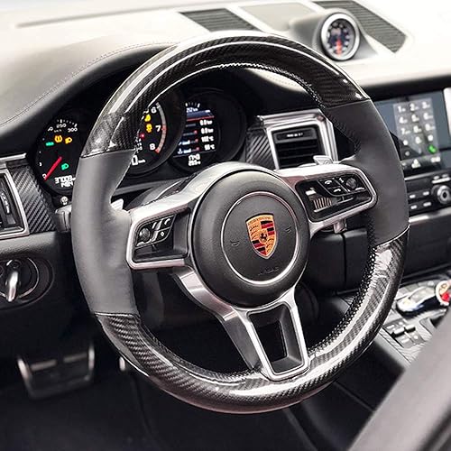 Miniatura 2 de Protector de Volante de Cuero Nappa Negro y Fibra de Carbono para Auto Accesorio Interior Fit para Porsche Panamera Macan Cayenne 911 996 997 959