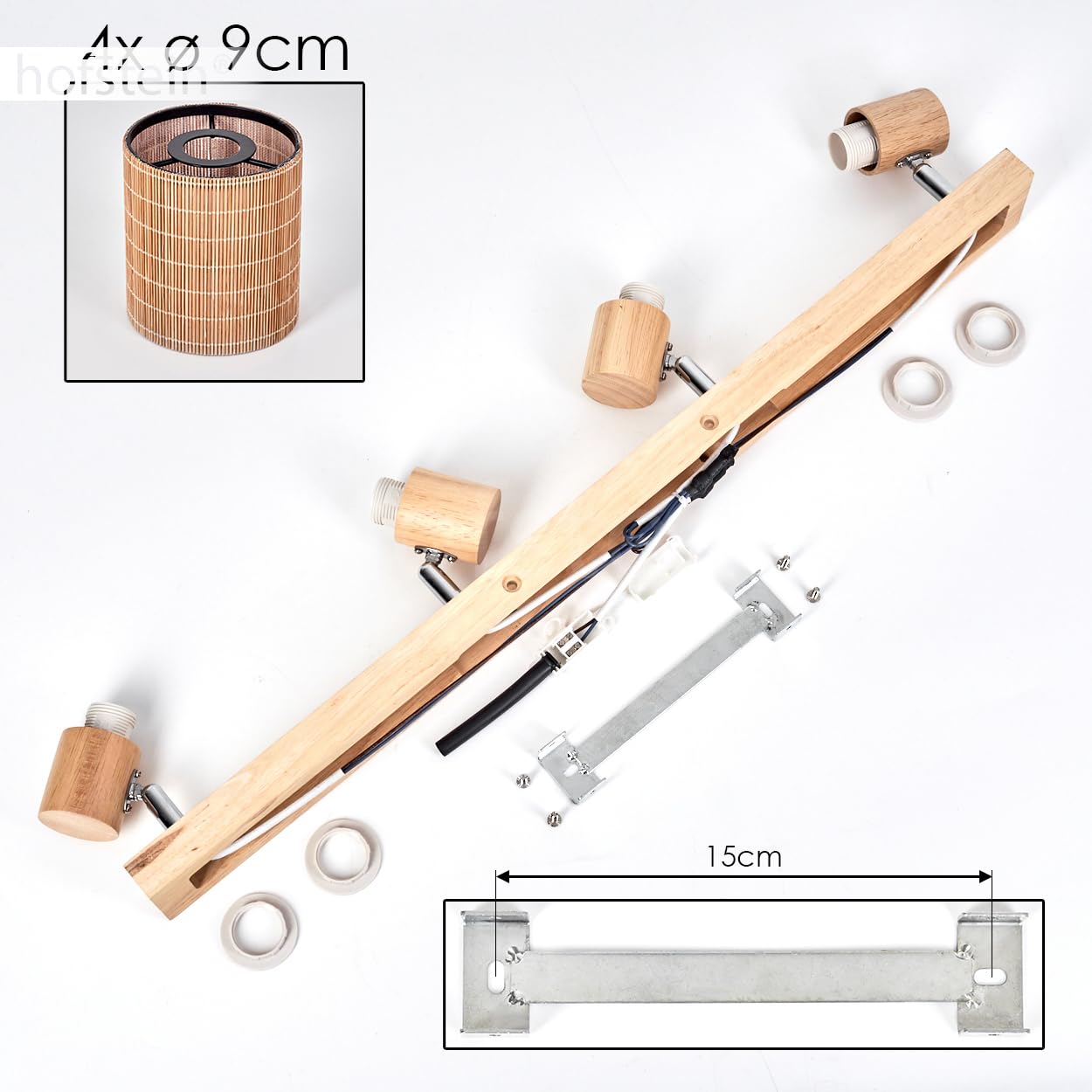 Plafoniera Kinnared, lampada da soffitto moderna in legno/metallo/bambù nei colori naturali/cromati/marrone, lampada a 4 luci dal design scandinavo con faretti regolabili, 4 x E14, senza lampadine
