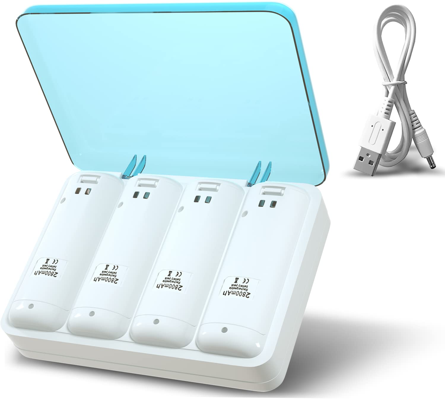 ActZone 4-in-1 Charging Station 4 Port Charger Dock Box with 4 Rechargeable 2800 mAh Battery + USB Cable Compatible for Wii/Wii U Remote Controller White (B098SL7YN8) Amazon Price History, Amazon Price Tracker