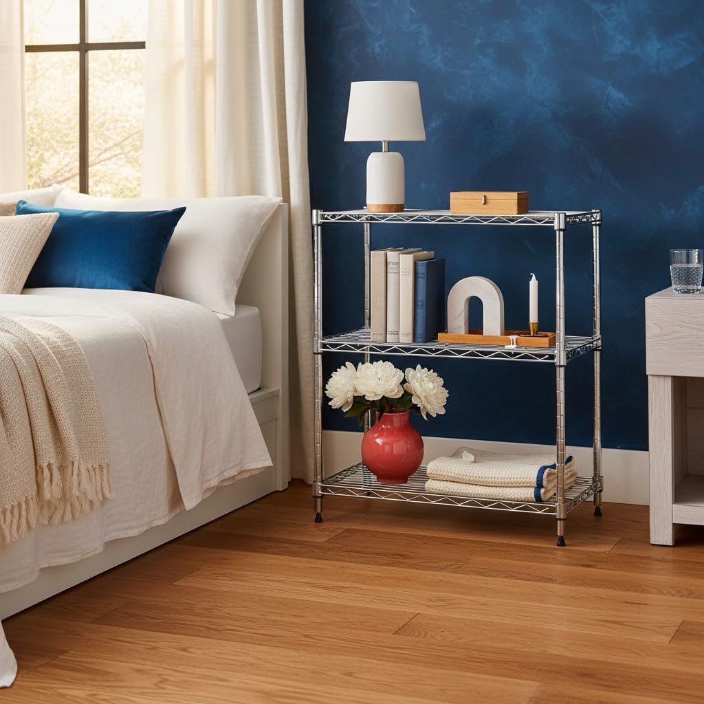4-Tier Heavy Duty Adjustable Shelves, Metal Storage Rack with 250-lb Shelf Capacity, Chrome, 14" W x 24" L x 47" H