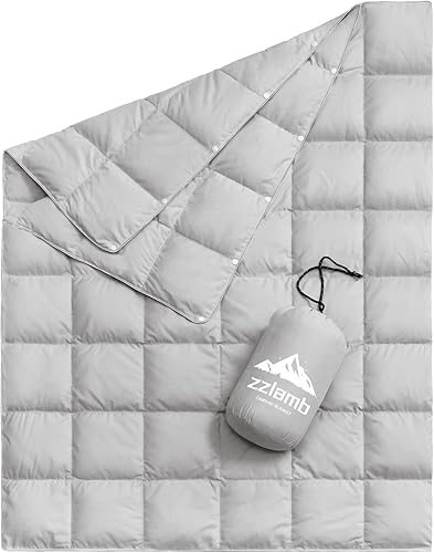 Miniatura 28 de zzlamb Manta de camping de plumón Puffy resistente al agua, manta de viaje de plumón portátil para exteriores, colcha ligera y cálida para sofá