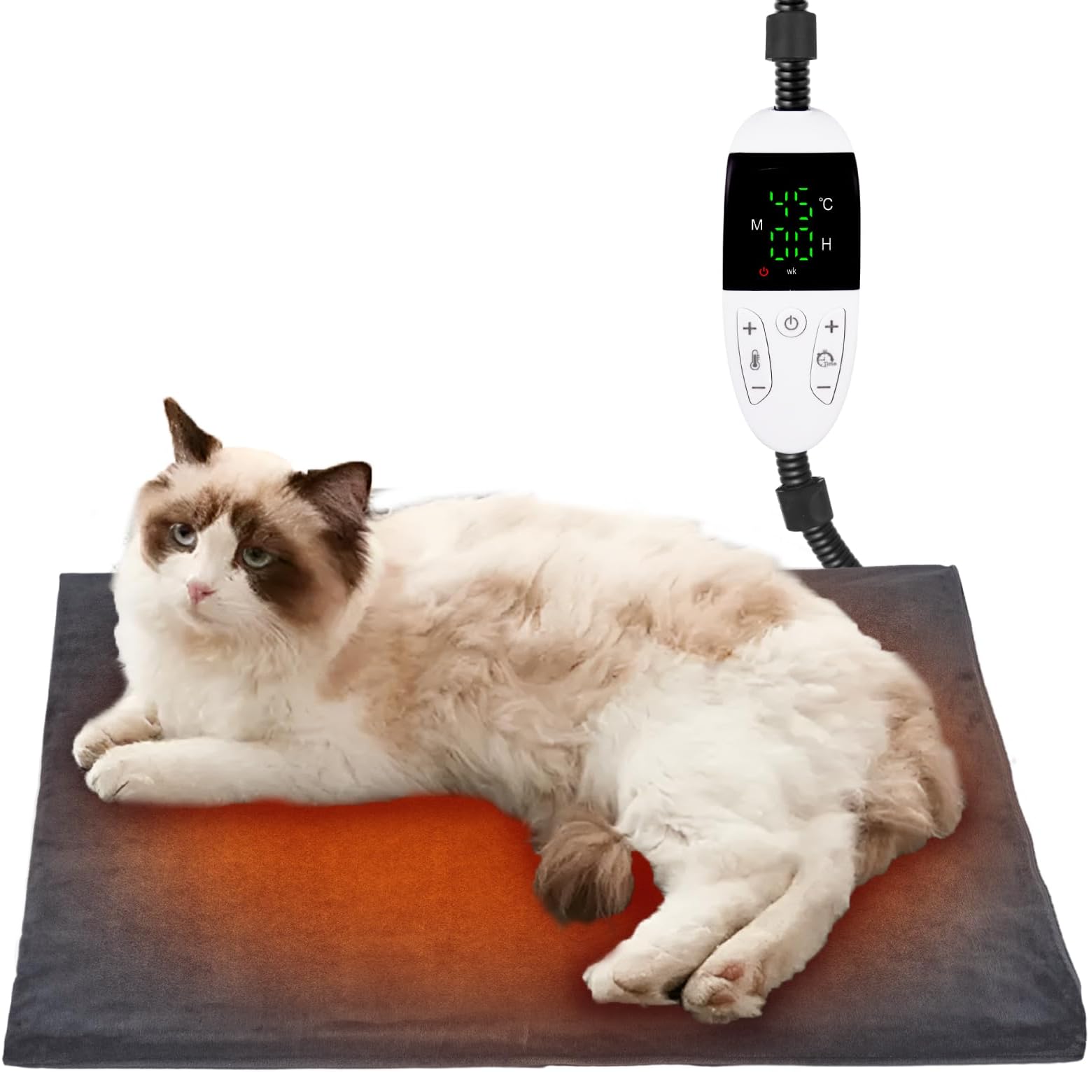Pet Heating Pad for Cat Dog - 30℃-60℃ Adjustable Temperature Kitten Puppy Heat Pad with Timer(1-12H), Waterproof Dog Cat Heat Mat with 2m/6ft Chew Resistant Cord, 18”x18” Heated Dog Blanket