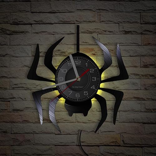Miniatura 6 de Timethink Reloj de pared LED de araña negra de 12 pulgadas con 7 colores cambiantes, tarántula silenciosa, cuarzo, sin tictac, reloj de pared,