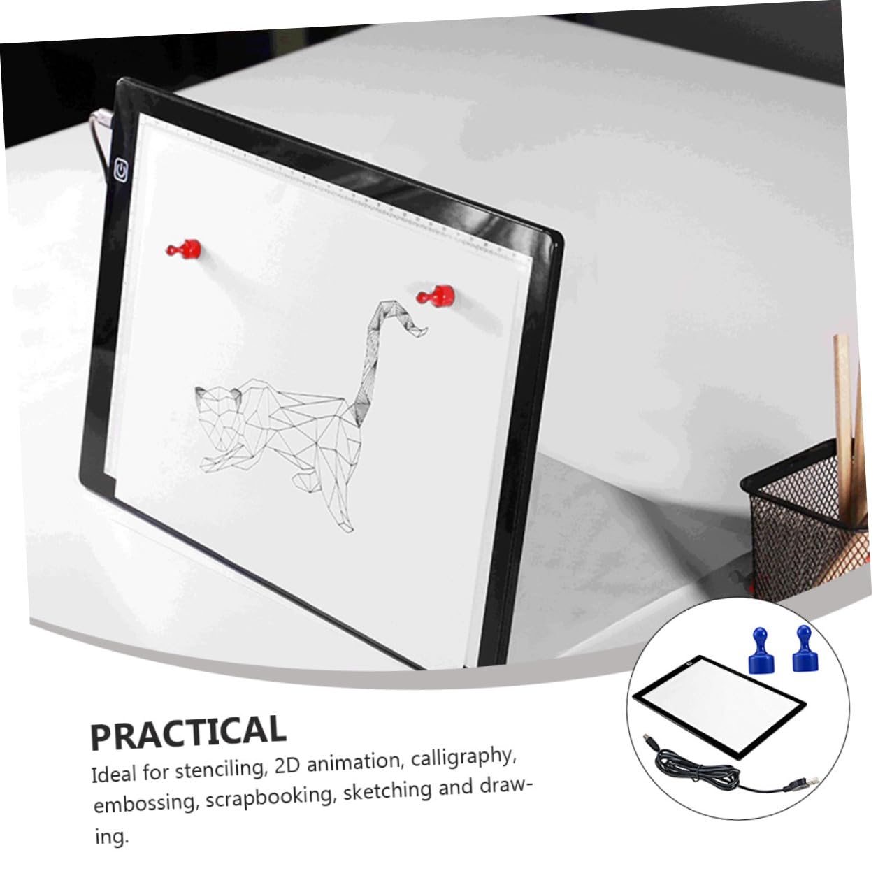 SHINEOFI Table Lumineuse de Traçage A4 LED Portable en Acrylique, Faible Consommation, avec Règle Intégrée, Câble USB et Aimants pour Dessin Professionnel et Scrapbooking