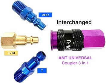 SANFU Polyurethane(PU) Air Hose 1/4-Inch x 100ft Reinforced, lightweight, Flexible, 300PSI With 1/4 Swivel Aluminum Universal 3IN1 Coupler and Plug, 1PCS Safery Coupler, Bend Restrictor
