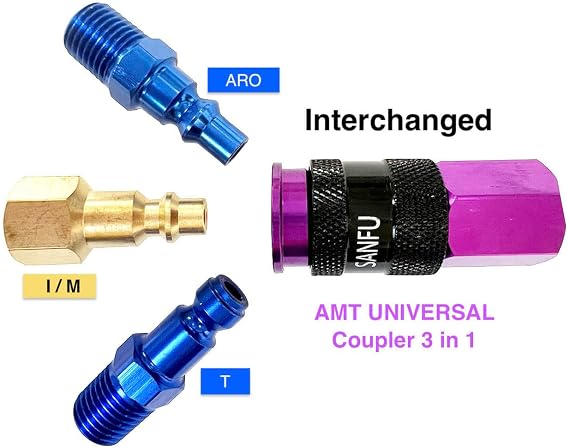 SANFU Polyurethane(PU) Air Hose 1/4-Inch x 100ft Reinforced, lightweight, Flexible, 300PSI With 1/4 Swivel Aluminum Universal 3IN1 Coupler and Plug, 1PCS Safery Coupler, Bend Restrictor