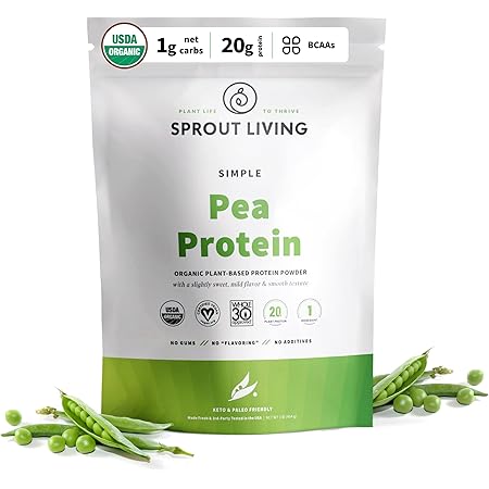 Sprout Living Organic Pea Protein Powder, 20 Grams of Plant Based Organic Protein Powder Without Artificial Sweeteners, Non Dairy, Non-GMO, Dairy Free, Vegan, Gluten Free, Keto Drink Mix (1 Pound)