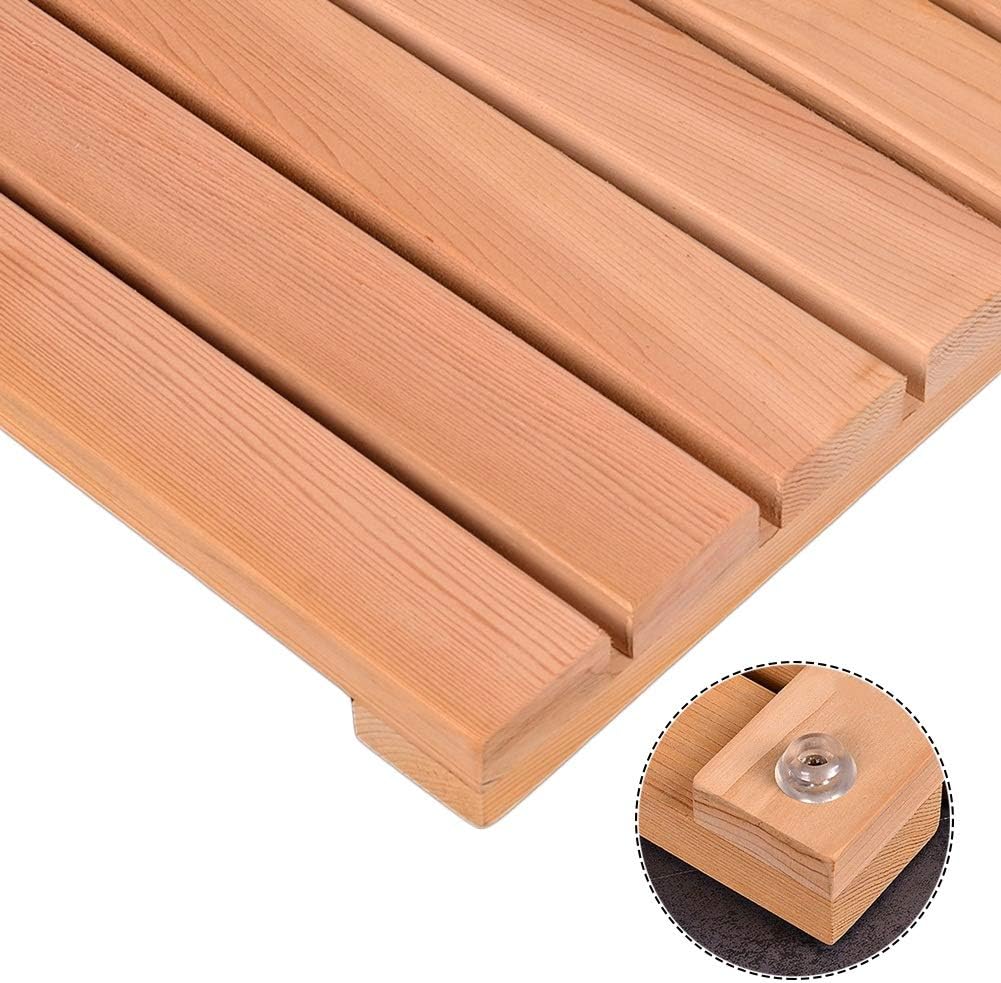 Non-Slip Wood Bath Mat,Non Slip Wooden Bathtub Mat Waterproof Sauna Floor Mat Square Natural Wood Shower Mat 75x90cm