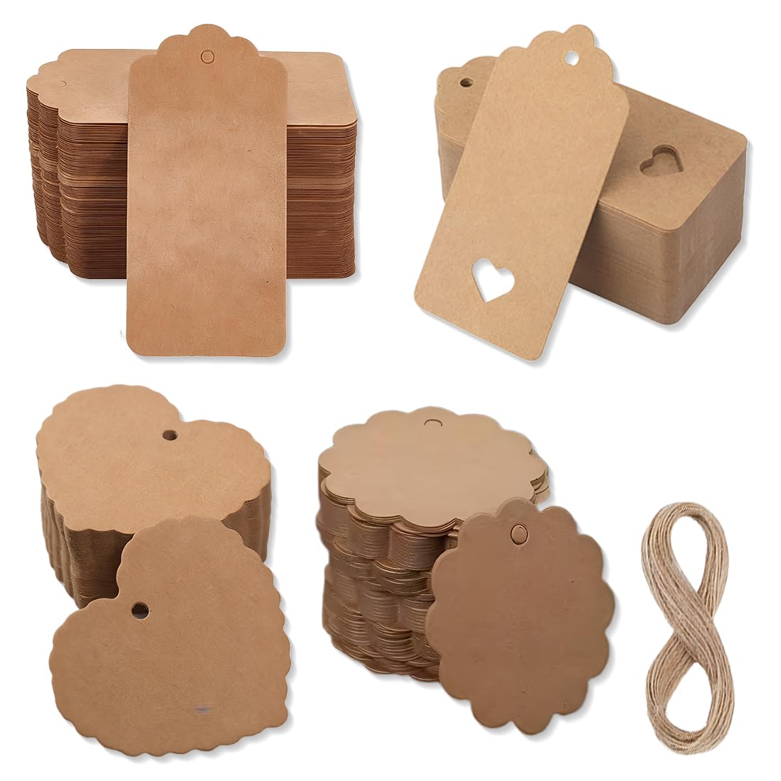 120 Pièces Étiquettes en Papier Kraft, Étiquette Kraft pour Bricolage Emballage Cadeau de Noël, Mariage, Fête, Artisanat, Etiquette Craft Pour Cadeaux, Mariage, Noël - Avec 30M de Ficelle de Jute
