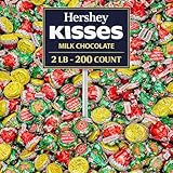 Picture of Hershe.yMilk Chocolate Kisses Candy, Bulk 2 lbs Approx 200 Pieces Solid Milk Chocolate Kisses Easter Candy in Red, Yellow & Green Foil Wrap, (grinchas) Bulk Bag