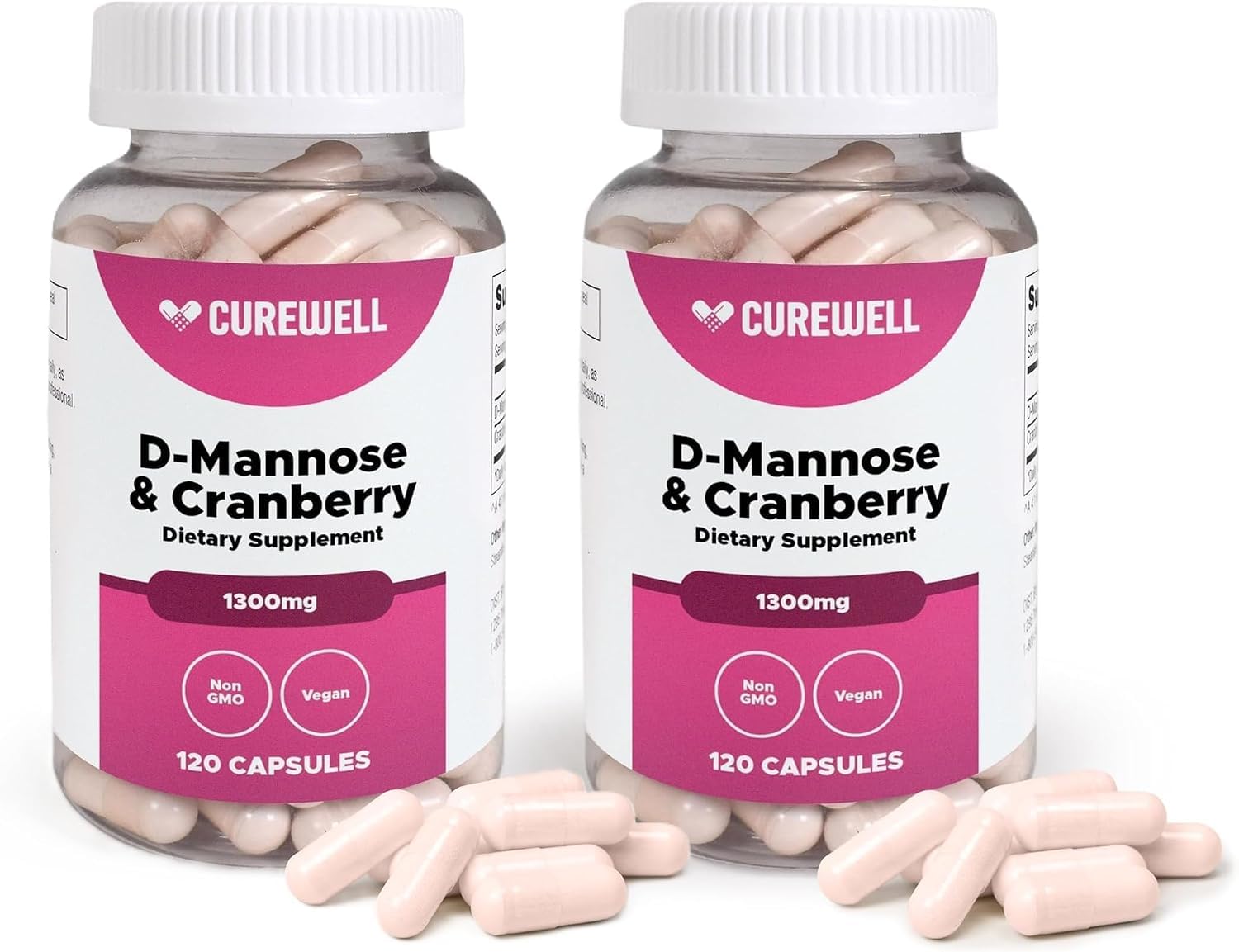 D-Mannose &amp; Cranberry 1300mg – 120 Vegan Capsules | D-Mannose with Cranberry Extract | Urinary Tract &amp; Bladder Wellness Support Supplement for Women &amp; Men | Non-GMO Daily Wellness | Pack of 2