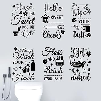 Bathroom Decals Sticker Peel and Stick Wall Decals Vinyl Quotes Art Stickers Positive Stickers Toilet Rules Wall Decor Vinyl Quote Wall Decor for Home