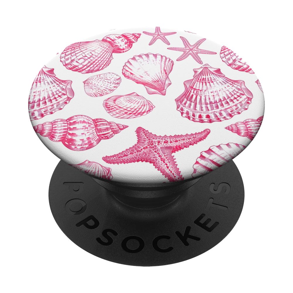 Pink Seashell Starfish Ocean Beach Sea Coastal Aesthetic PopSockets Adhesive PopGrip
