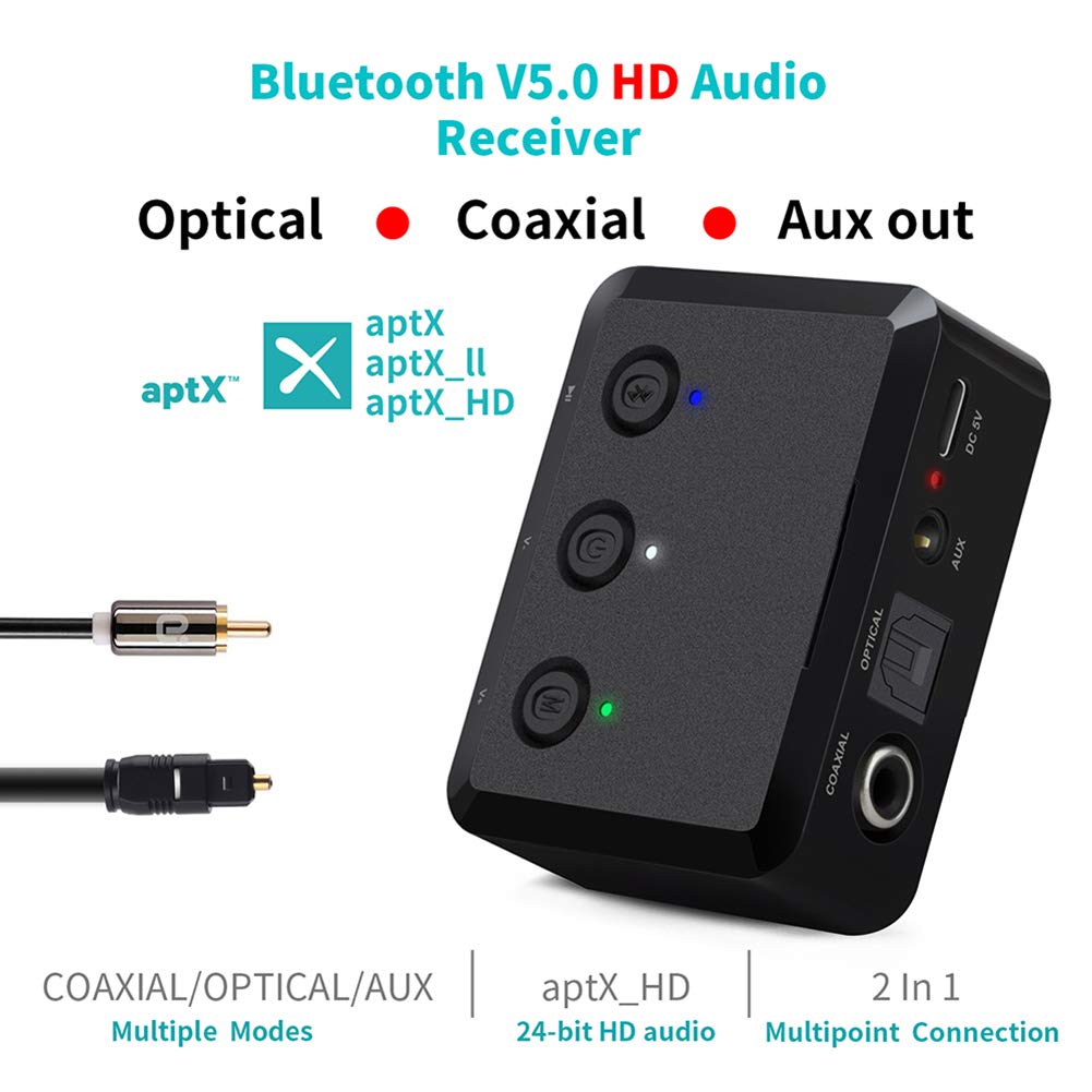 Transmisor De Audio Bluetooth 5.0, Soporte Inalámbrico 1 Arrastre 2, Adaptador De Audio Bluetooth Inalámbrico AUX RCA De 3,5 Mm para Estéreo Doméstico, para PC, Teléfono Inteligente, TV