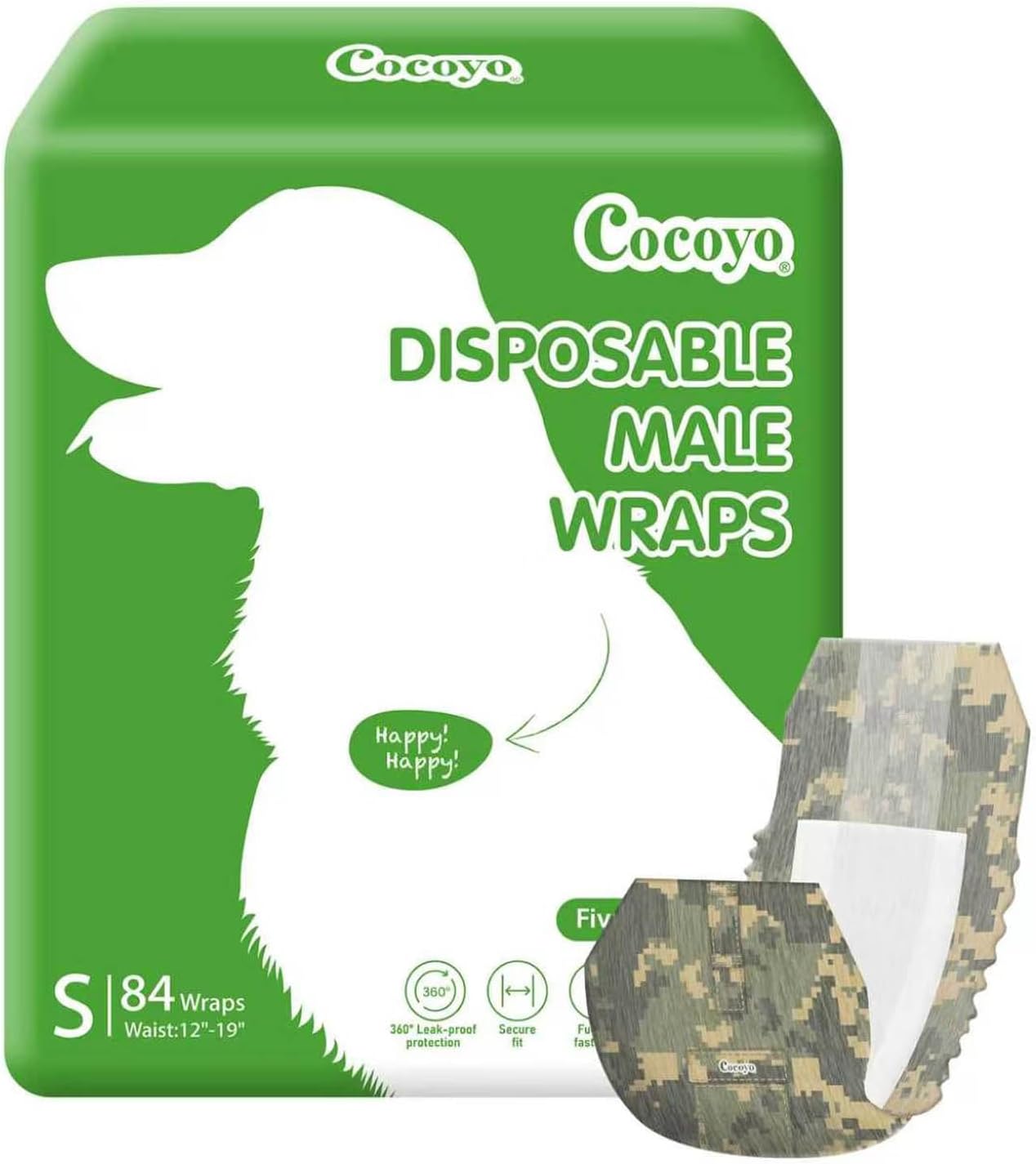 COCOYO Disposable Male Dog Wraps, Small Size, 84 Count, Super Absorbent, Breathable, Wetness Indicator