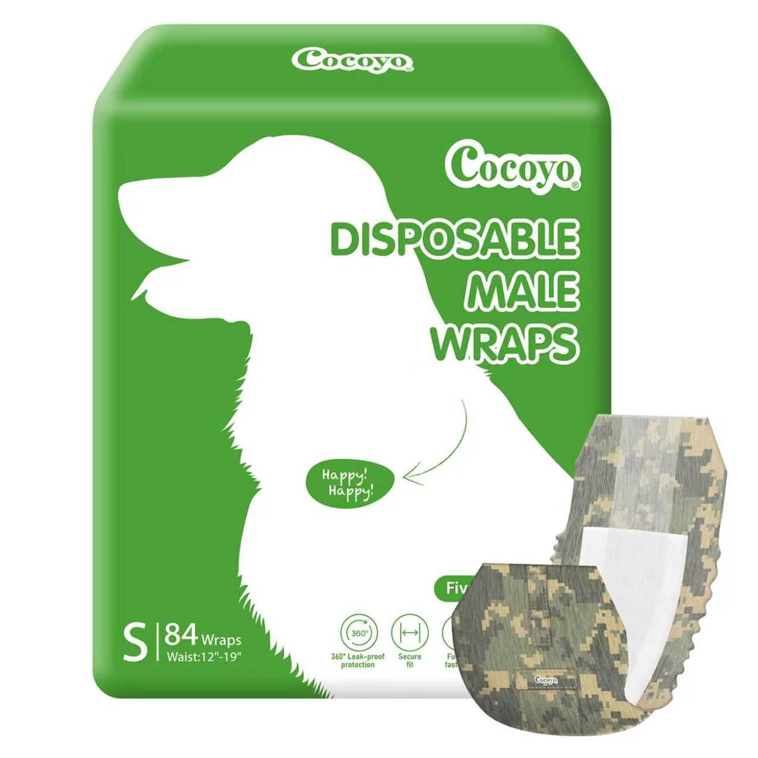 Photo 1 of COCOYO Disposable Male Dog Wraps, Small Size, 84 Count, Super Absorbent, Breathable, Wetness Indicator