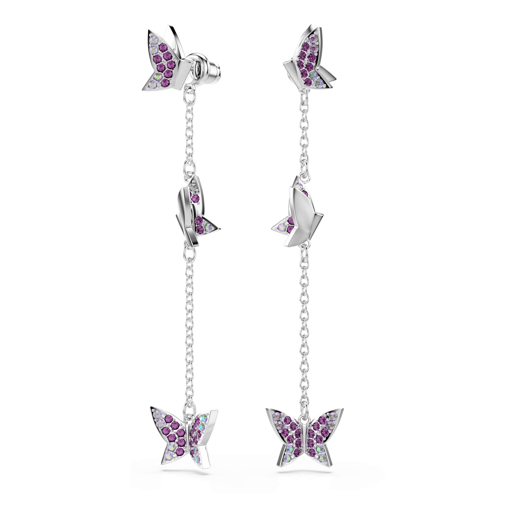 Swarovski Idyllia Ohrringe, Rundschliff, Schmetterling, Lila, Rhodiniert