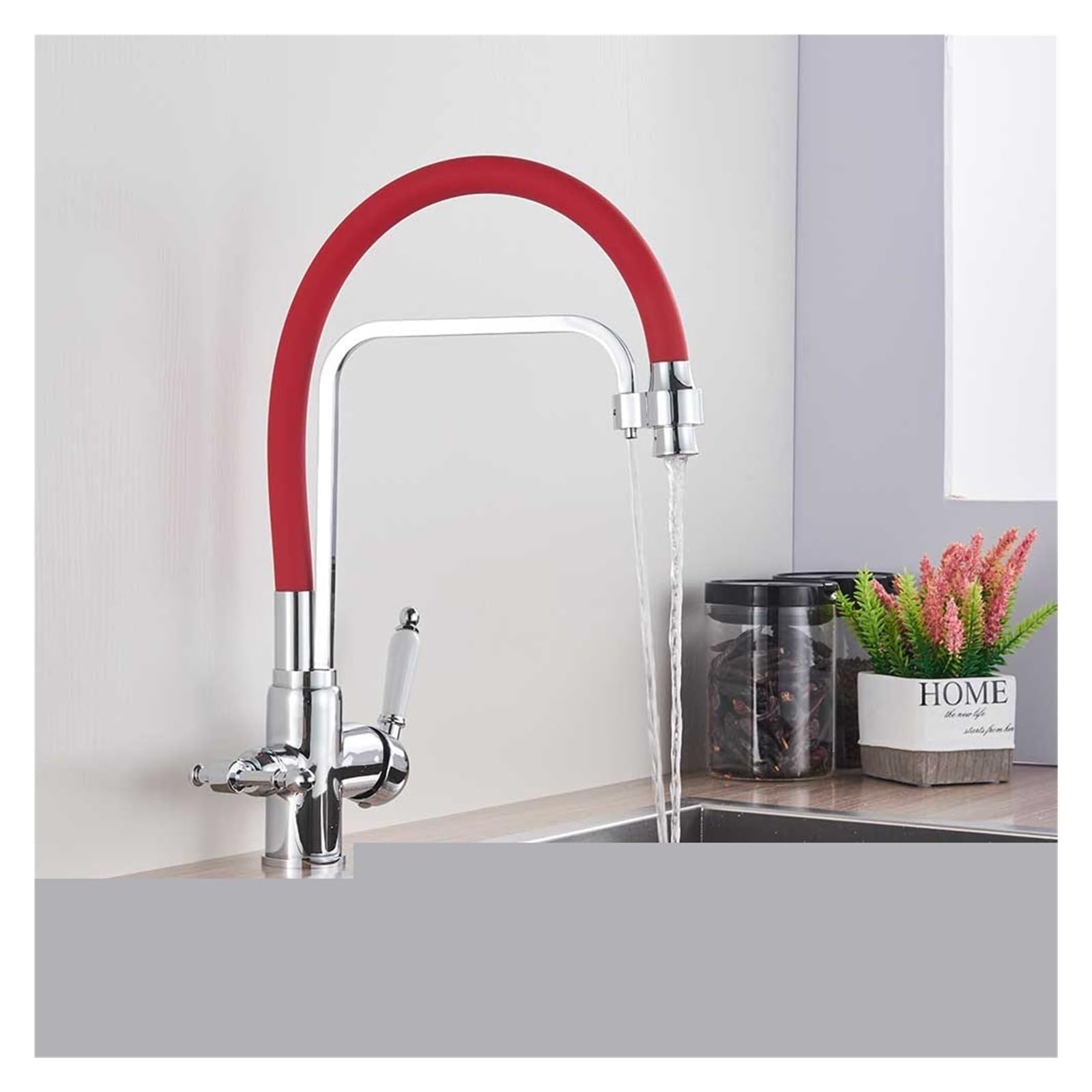Mitigeur évier de cuisine 3 voies chrome au design géométrique haut de gamme