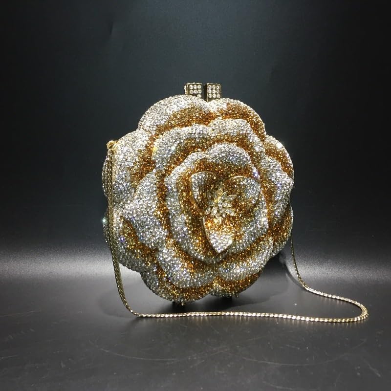 Rose Rhinestones Bag Hollow Metal Crystal Banquet Hand-held Evening Bags image 5