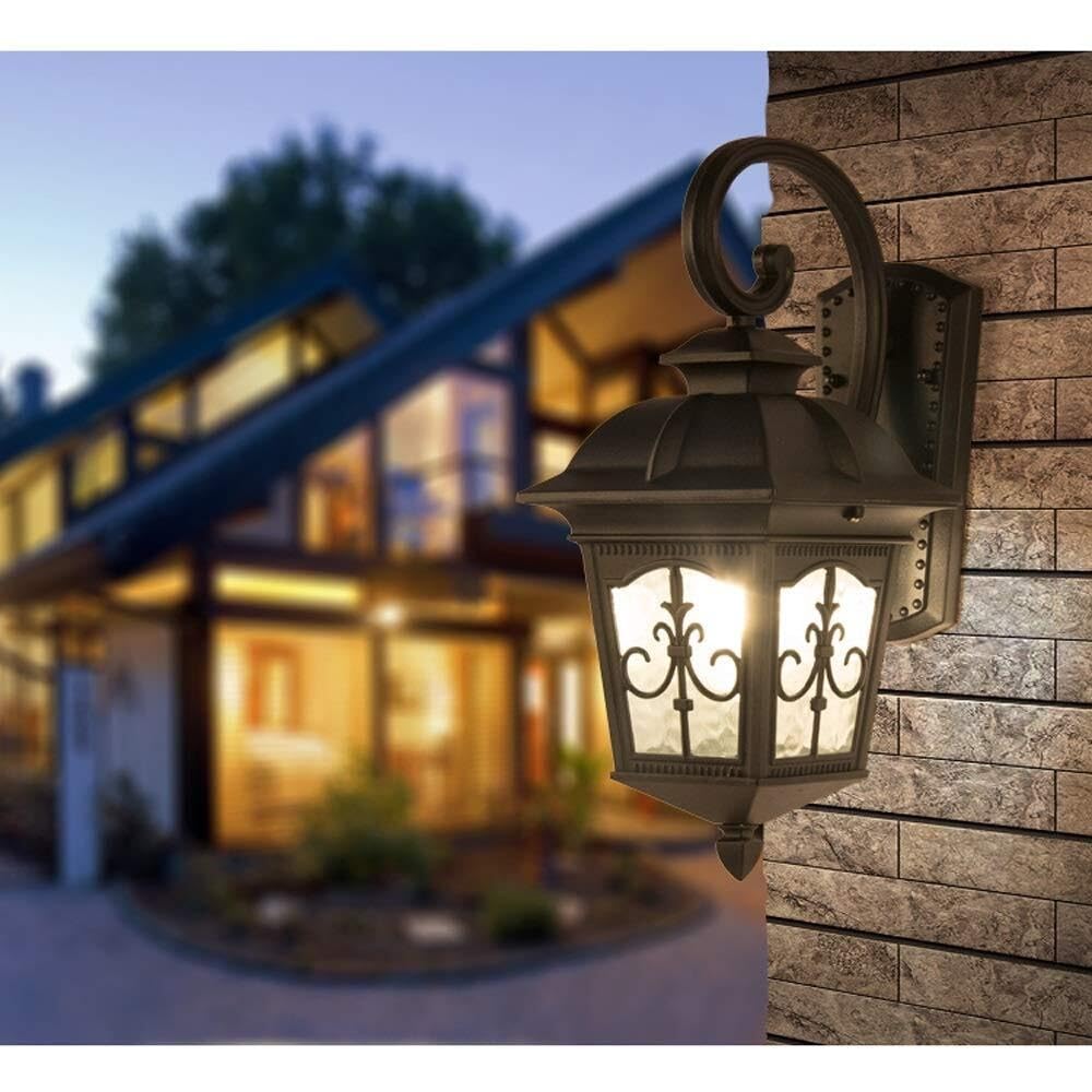 Lampa Ogrodowa,Lampy Europejska Zewnętrzna Lampa Ścienna Aluminiowa Lampa Ścienna Latarnia Vintage Wodoodporny Szklany Klosz Kinkiet Ścienny Do Willi Balkon Oprawa Ogrodowa(Black,H 56CM)