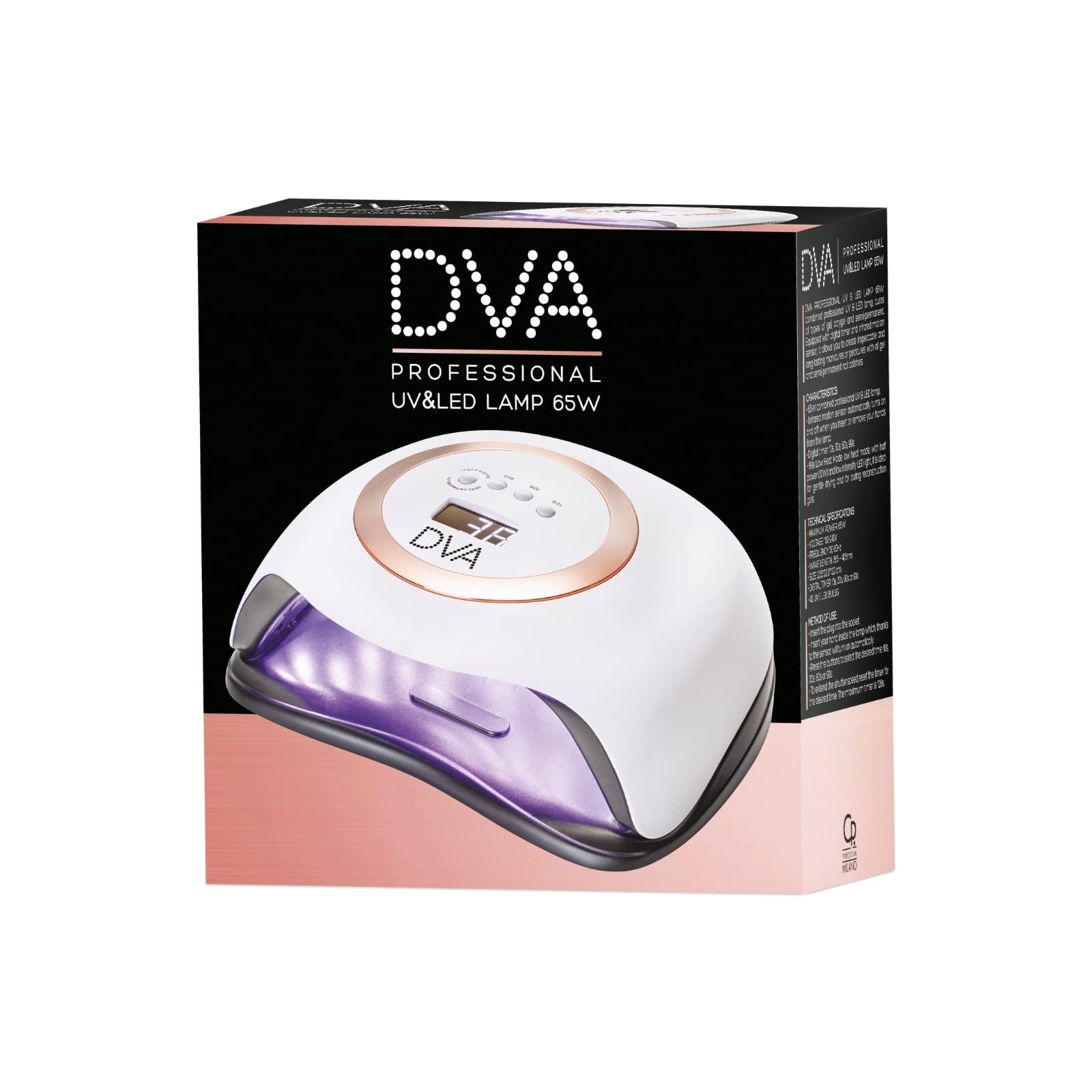 DVA, Lampada per Unghie Adatta per Gel, Lampada Professionale UV e LED 65W | Acrygel e Semipermanente con Timer Digitale, Schermo LCD e Sensore di Movimento a Infrarossi