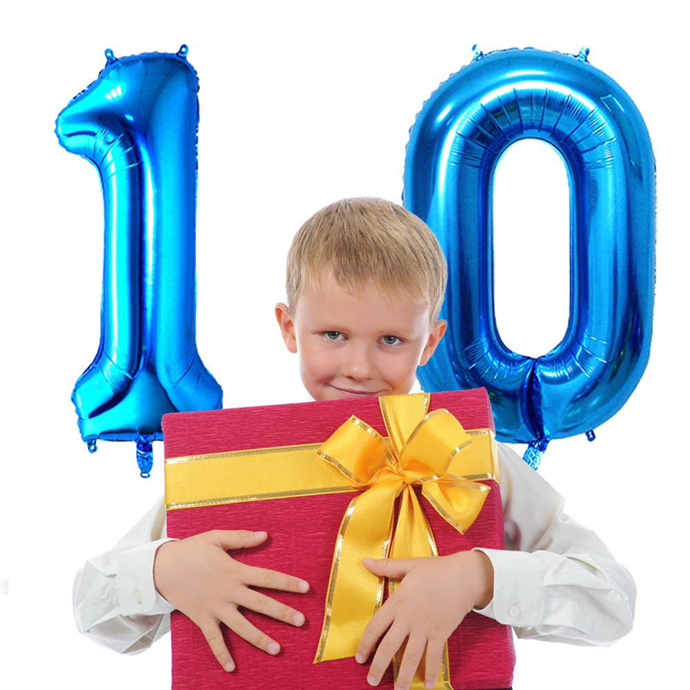 XXL Geburtstagsballon Zahl 10 – 100 Cm, Blau, Für Luft/Helium – Inkl. Bänder & Klebepunkte