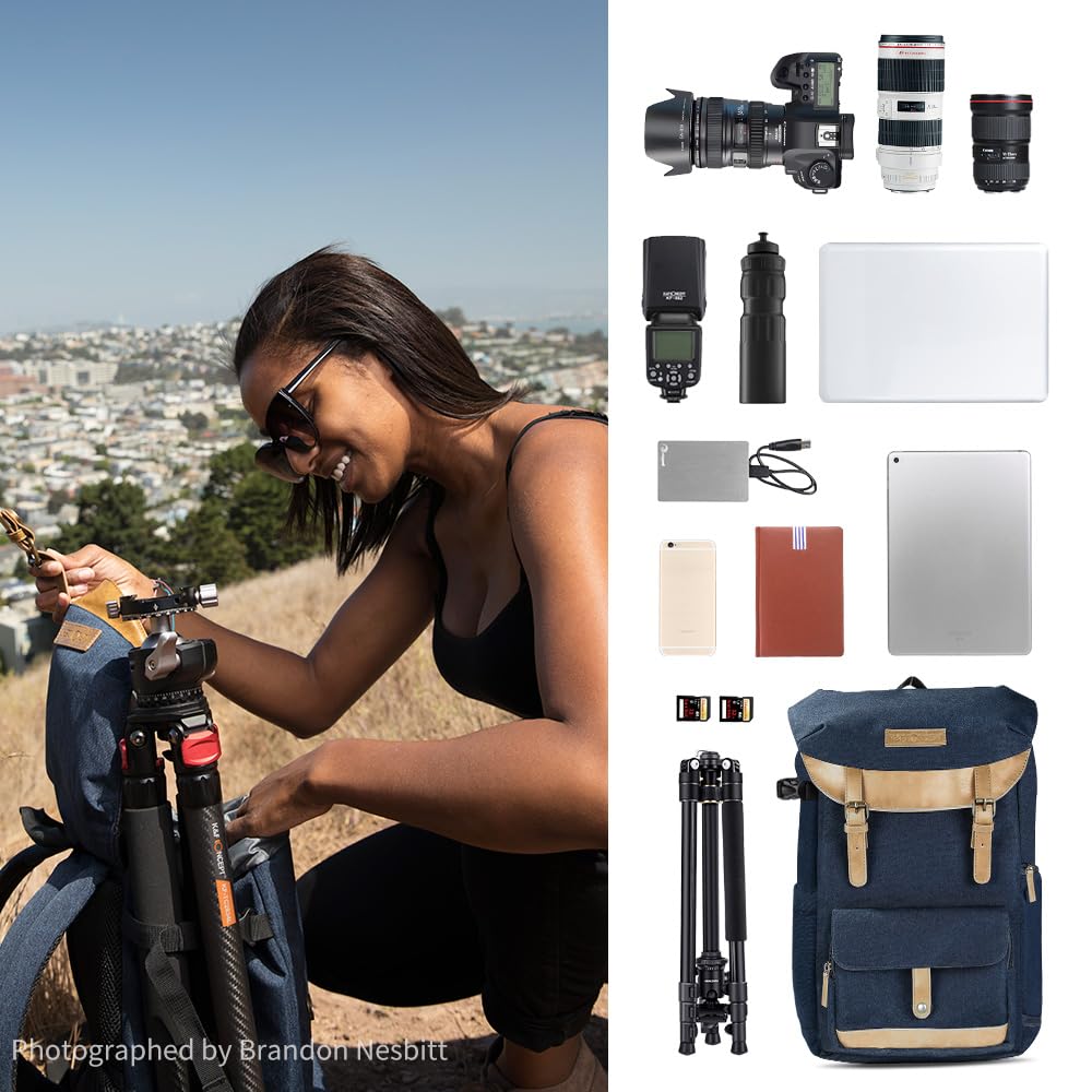 K&F CONCEPT Sac à Dos Appareil Photo, DSLR Sac de Voyage avec Housse Imperméable Inclus pour DSLR Canon Nikon Sony Olympus (XL)