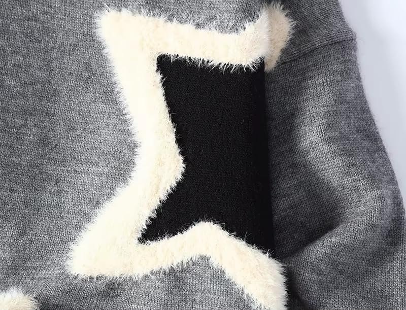 Y2K Pullover Sweaters for Men Star Print Loose Crochet Sweaters Crew Neck Long Sleeve Winter Holiday Sweaters4
