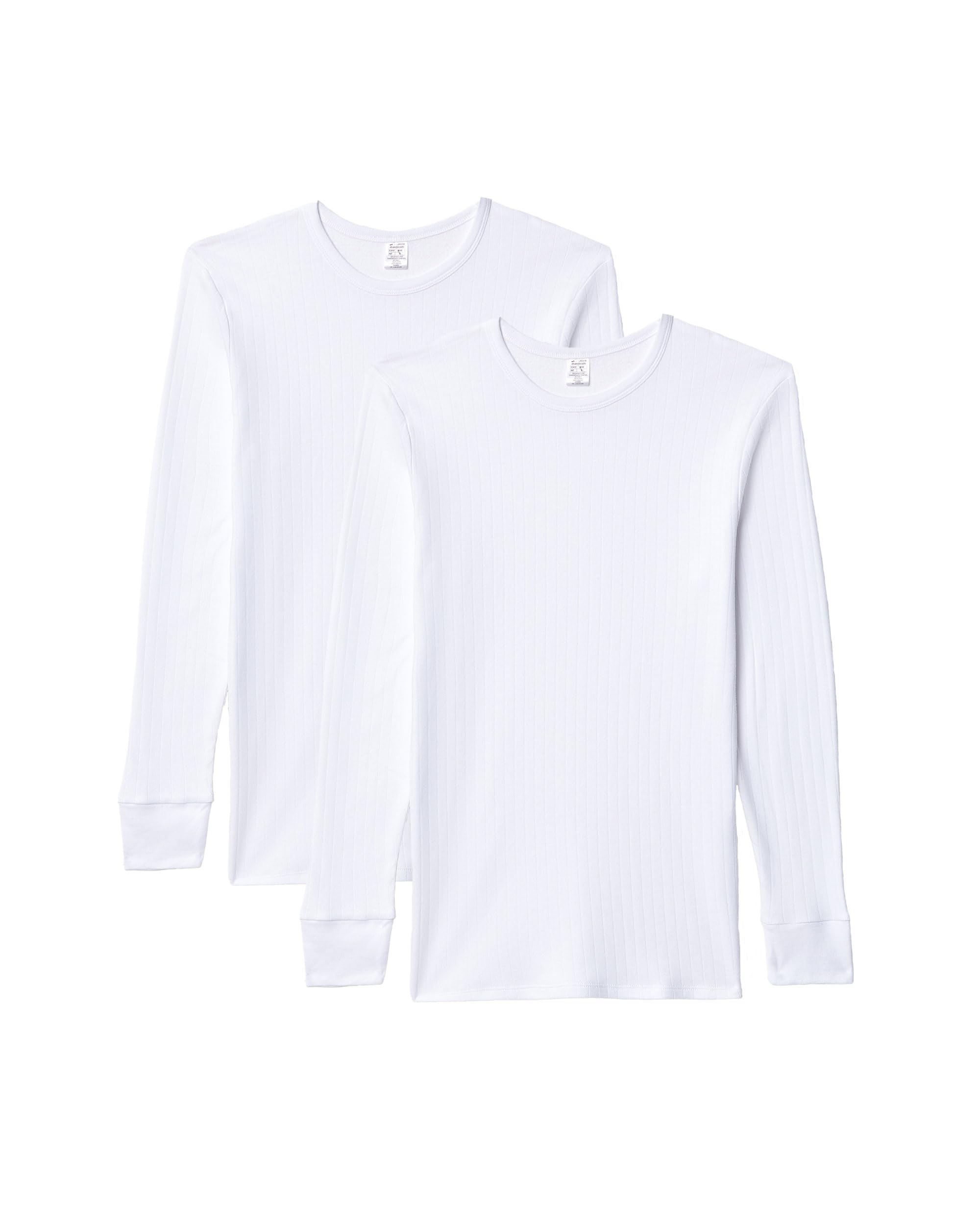 ABANDERADO Men's Pack De 2 Camisetas Térmicas Manga Larga Cuello Redondo Thermal Base Layer Top, White, Medium