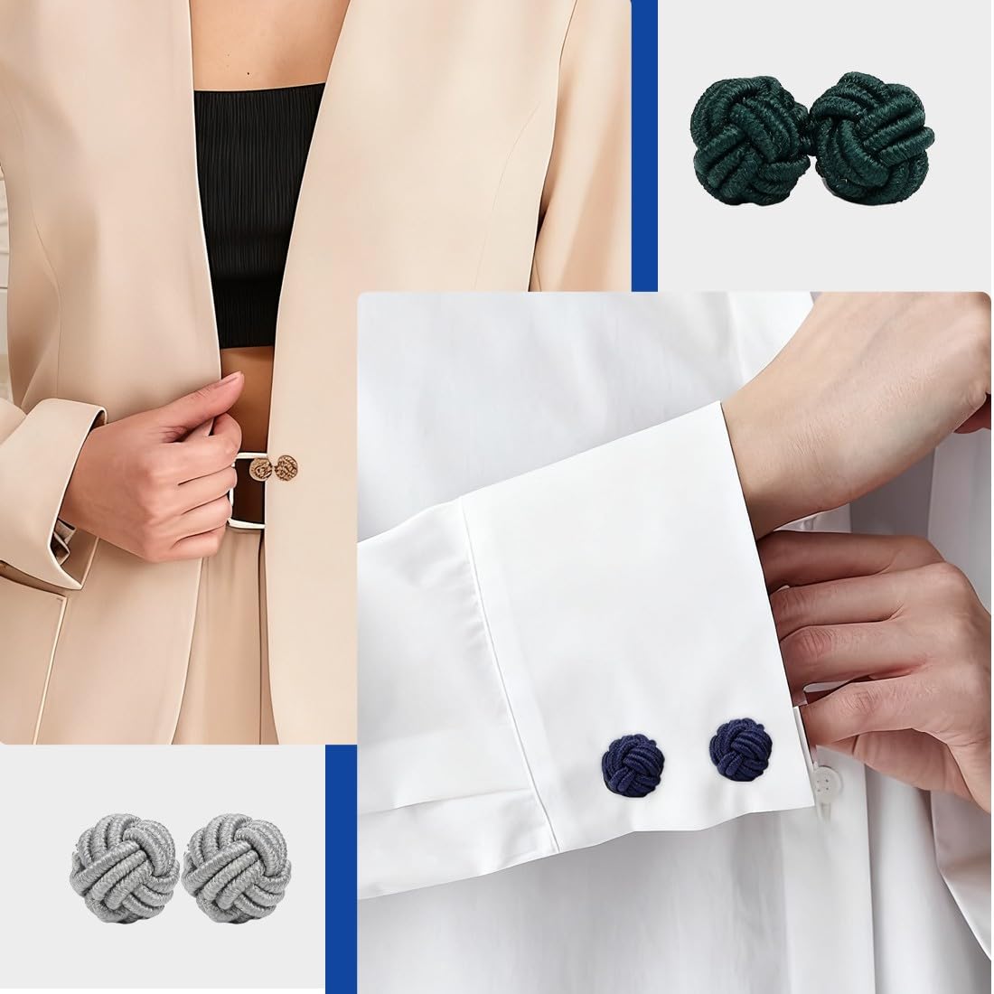 5 Paia Gemelli Camicia Uomo Donna,Seta Tessuto Nodo Gemelli Set Per Camicia/Abito,Copribottoni Camicia,Set Regalo Uomo, Vintage Eleganti Gemello Nodo Seta,Rotondo Per Il Regalo Di Nozze Affari