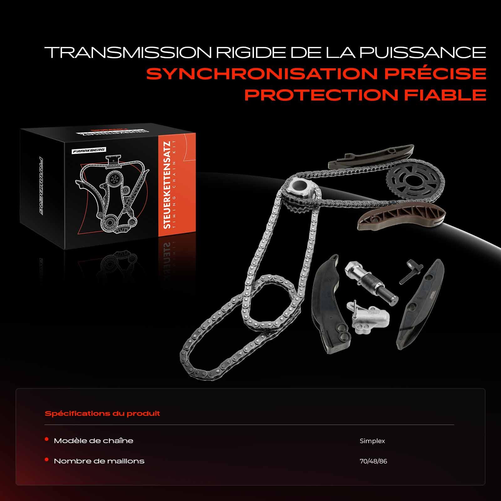 Frankberg Kit de chaîne de distribution 11318510014 | Compatible avec: Série 1 Cabriolet E88, Série 5 F10, Série 3 Touring E91, X1 E84, 4 Cabriolet F33 F83, X5 F15 F85