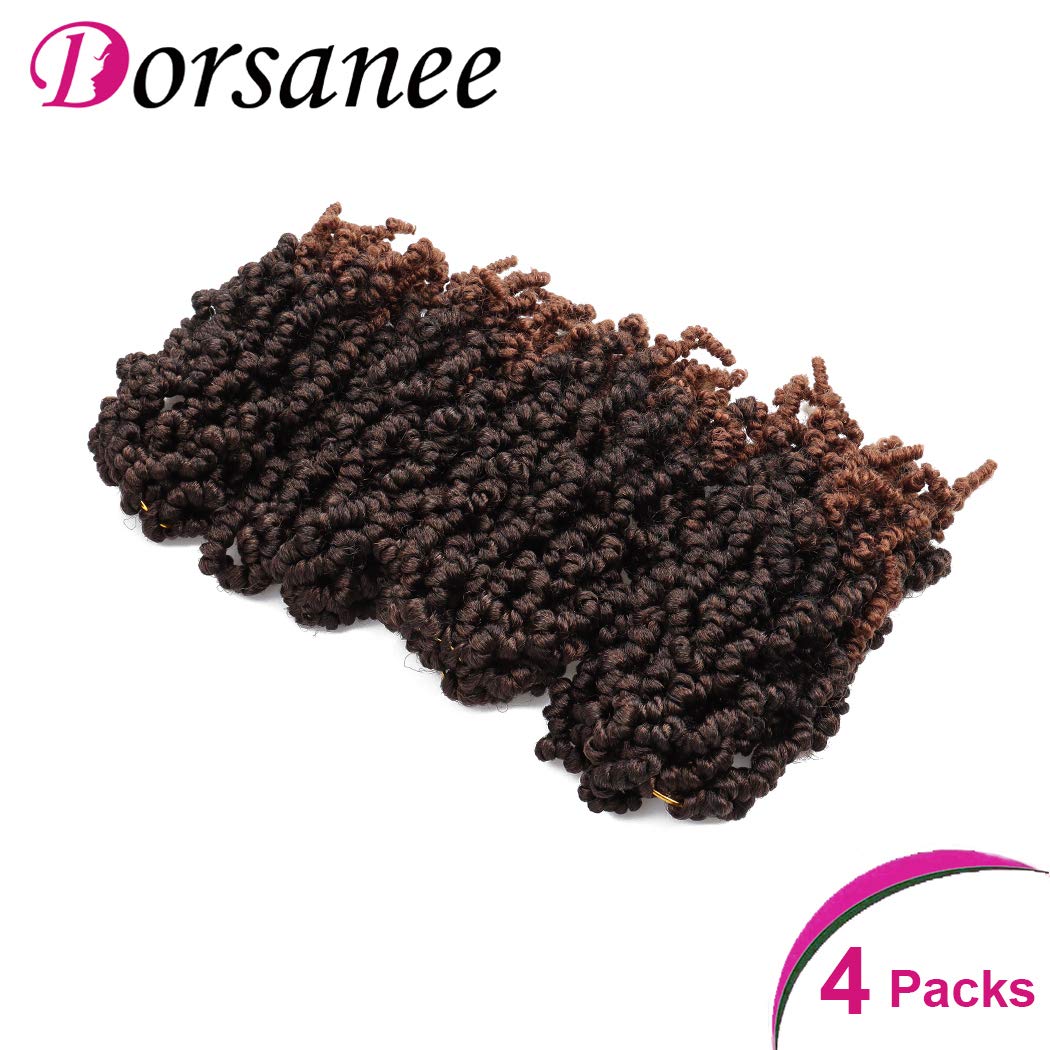 Dorsanee Pre-twisted Spring Twist Crochet Hair 8 Inch 4 Packs Short Curly Crochet Hair Pre Looped Crochet Braids Mini Passion Twists Fluffy Twist Synthetic Hair Extensions (8 Inch,T30#)