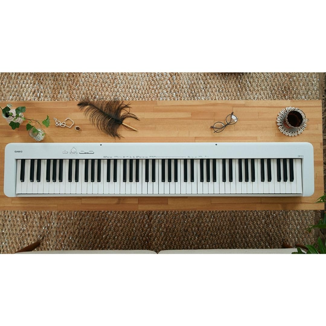 Set Scolastico per Casio CDP-S110 Bianco Piano Digitale 88 Tasti Pesati - Completo di Stand a X, Panchetta Regolabile, Alimentatore e Pedale