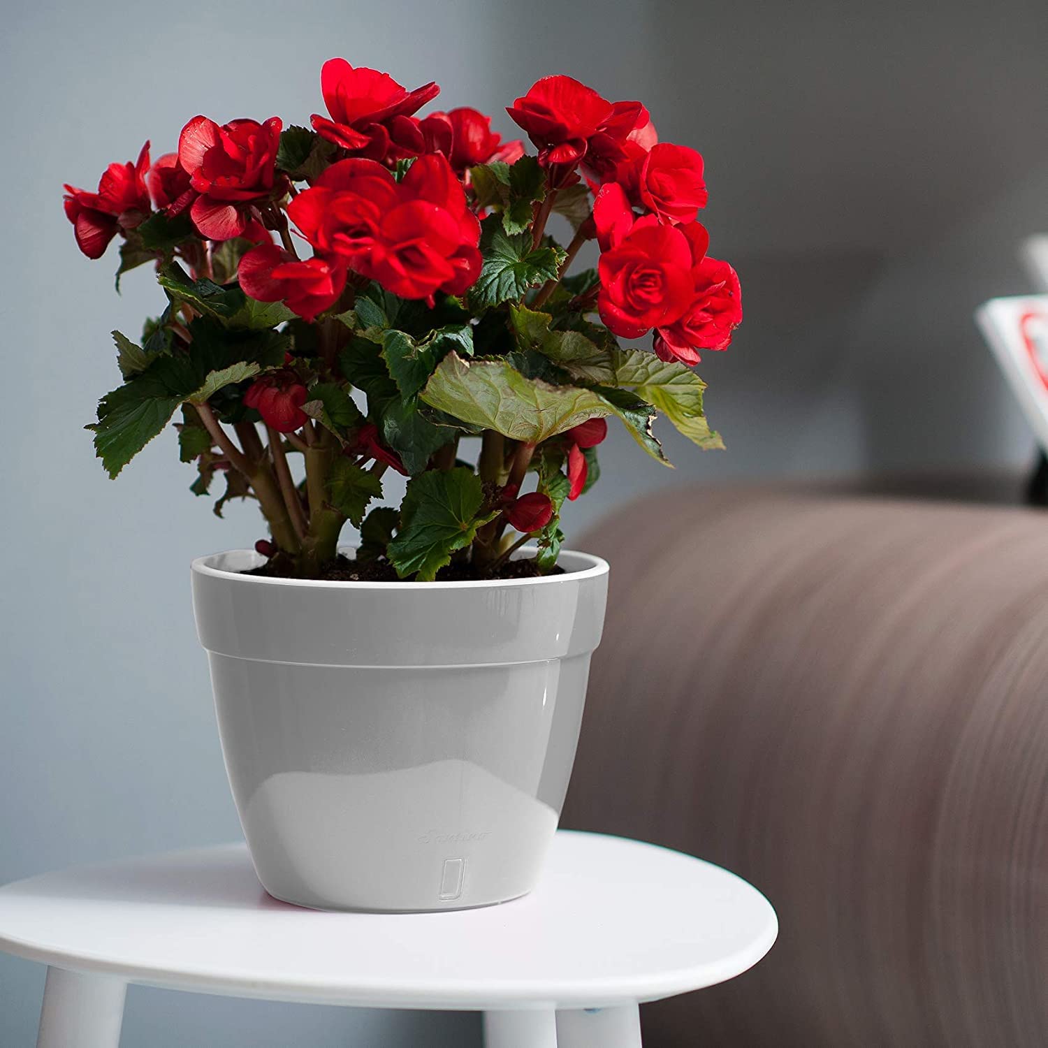 Santino ASTI Lot de 3 Pots de Fleurs à Arrosage Automatique - 20 CM - Auto-Arrosant - avec Indicateur de Niveau d'eau - pour Toutes Les Plantes D'intérieur (Ø 20 cm, H 16 cm, 4L - Gris/Blanc)