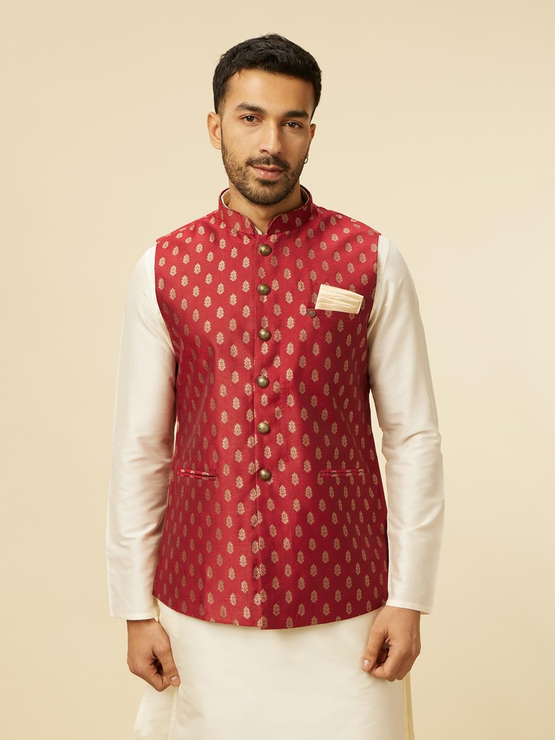 Manyavar Maroon Art jedwabne kurtki z nadrukiem liści