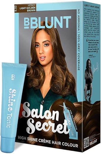BBLUNT Salon Secret Shine Creme Hair Colour, Honey Light Golden Brown 5.32, 100g with Shine Tonic, 8ml
