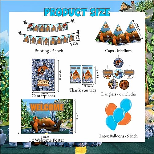 Image of Pretty UR Party Grizzy and the Lemmings Party decorations Kit - 80 pcs includes Banner, balloons, thank you, centerpiece, danglers, Grizzy Party Supplies, Lemmings Birthday Decor, DIY Pack for kids