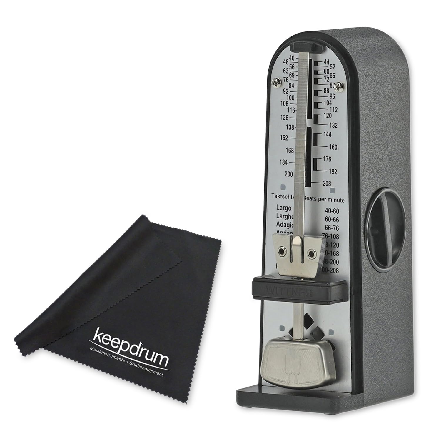 Wittner Piccolino 890161 mechanisches Metronom Schwarz mit keepdrum Mikrofasertuch