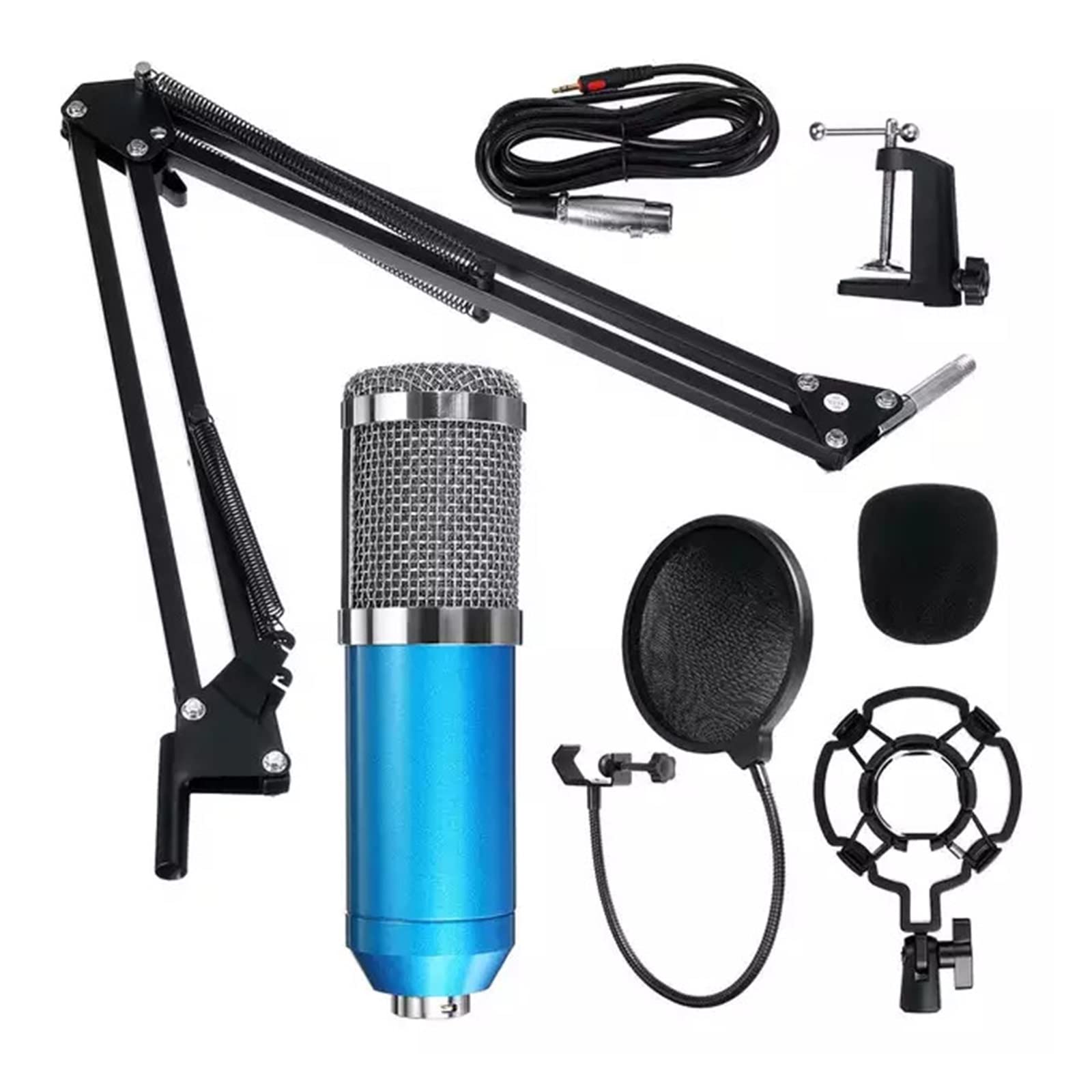 Microphone pour podcasting bleu et pack complet d'enregistrement de voix