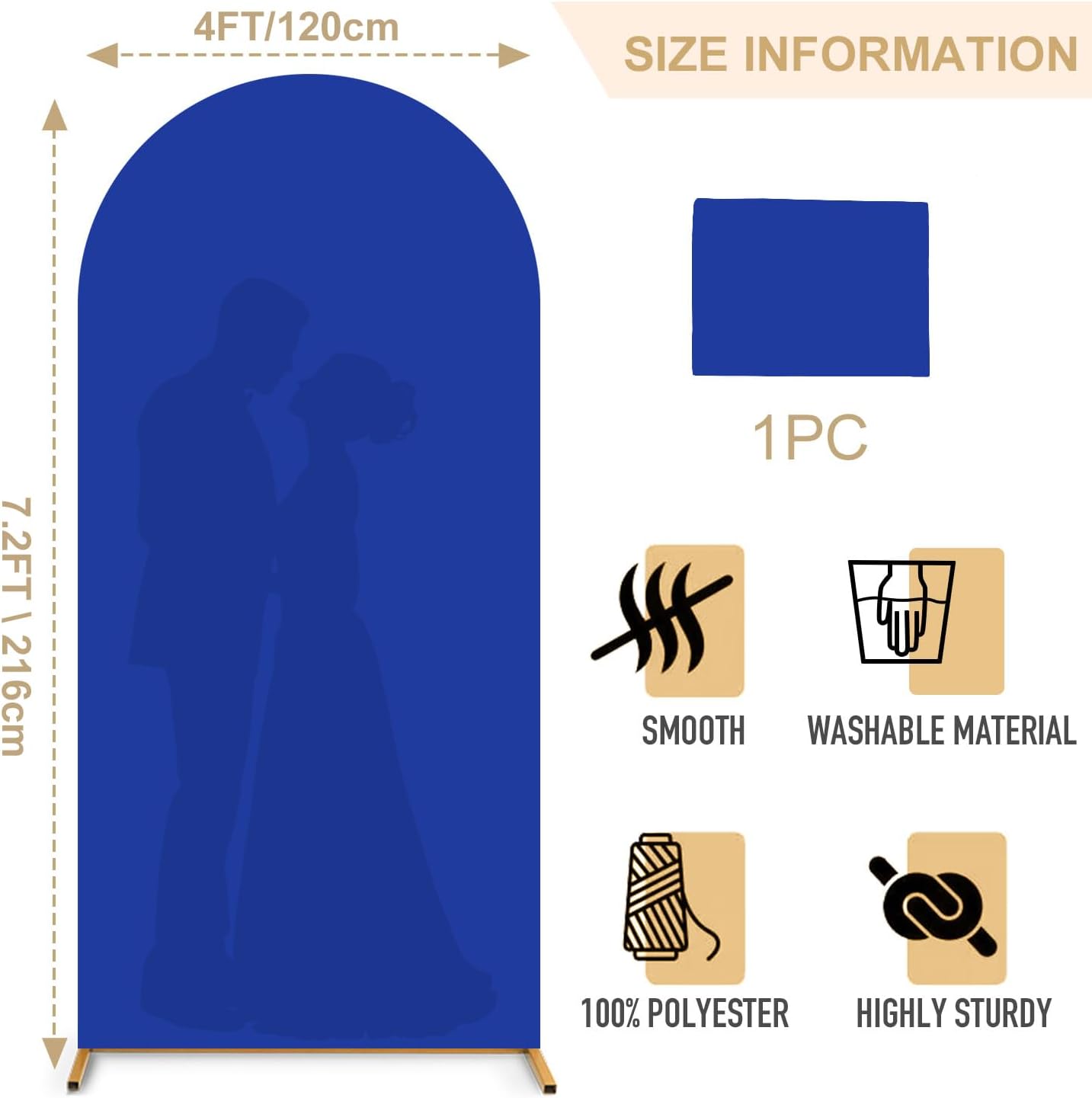 7.2FT Arch Backdrop Cover Royal Blue Spandex Arch Cover Chiara Round Top Arch Cover Backdrop Fabric for Wedding Ceremony Metal Arch Backdrop Stand Cover for Birthday Baby Shower Decorative Supply image 2