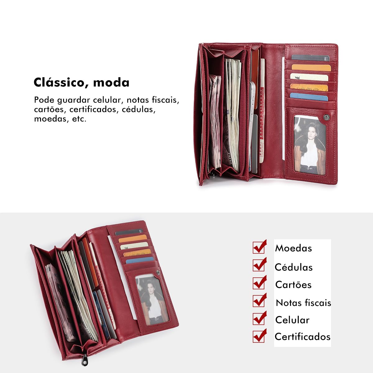 Contacts Carteira Bifold Feminina em Couro Legítimo com 15 Porta-Cartões, Bolso para Moedas, Compartimento para Notas, Porta-ID e Suporte para Celular, Compacta e Luxo(Vermelho) em promoção! Veja a oferta e mais achadinhos de Bolsas 6 Hoje é o melhor dia para comprar Contacts Carteira Bifold Feminina em Couro Legítimo com 15 Porta-Cartões, Bolso para Moedas, Compartimento para Notas, Porta-ID e Suporte para Celular, Compacta e Luxo(Vermelho) com aquele preço maroto! Promoção! Aproveite a oferta! 6
