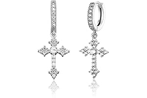 Unique Cross Hoop Dangle Earrings, 14K Gold Plated Sterling Silver