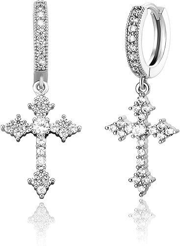 JINAO Aretes colgantes chapados en oro de 14 quilates con circonita cúbica 5A+, hipoalergénicos, de plata de ley, para hombres y mujeres