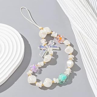 Pingentes de telefone com contas em forma de coração moda pérola corrente de telefone móvel cordão de pulso alça de pulso anti-perda criativa decoração de telefone móvel pingente pulseira de telefone para mulheres meninas acessório de telefone