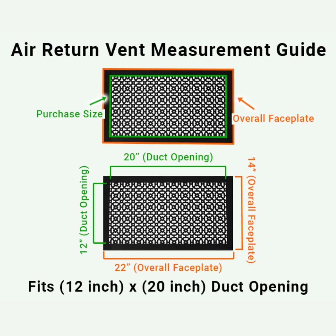 Achtek 12"x20" Duct (14"x22" Overall Size) Solid Cast Aluminum HVAC Air Return Grill Vent Cover | Powder Coated | for Floor-Black Without Screw Holes