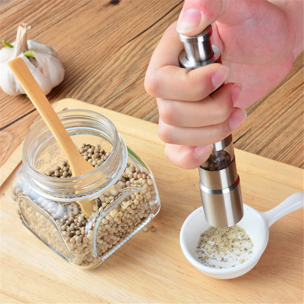 Moulin à Poivre Et Sel Manuel En Inox – Broyeur Céramique Réglable – Mini Format 15,3 Cm – Pour Table, Voyage, Barbecue – Opération à Une Main