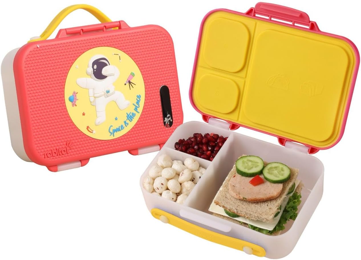 Rabitat MUNCHBEE Bento Lunch Box Shyguy - 3 Compartment Kids Lunch Box with Leakproof Flip Lock & BPA-Free Plastic