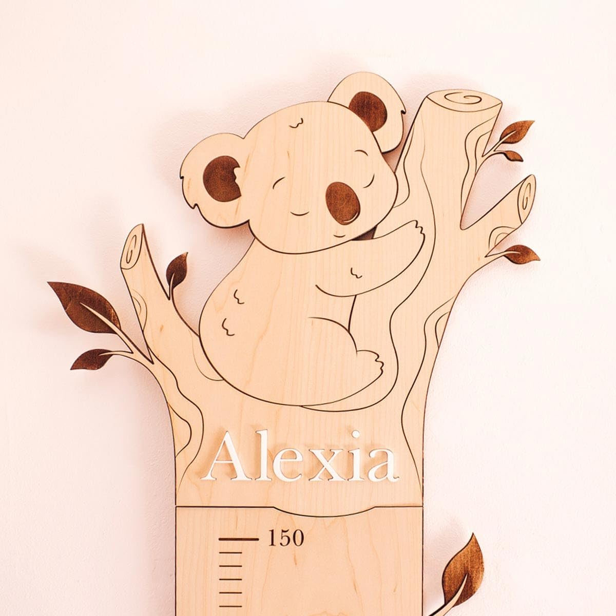 Medidor Koala Infantil Personalizado – Medidor Infantil Pared Madera con Nombre – Regla de Crecimiento para Bebés y Niños – Decoración Habitación Infantil Montessori